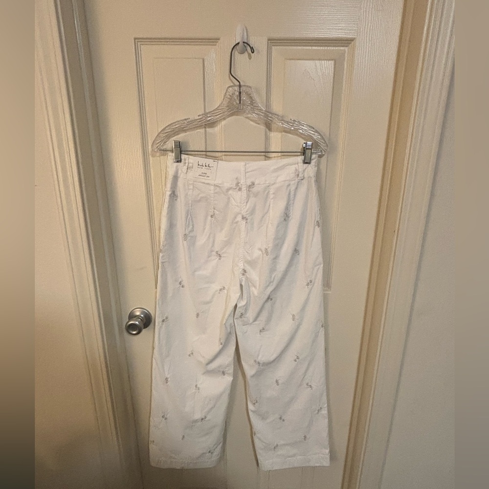 NWT Nicole Miller Hi-Rise Straight Leg Pants Floral classic summer white garden - Picture 7 of 9
